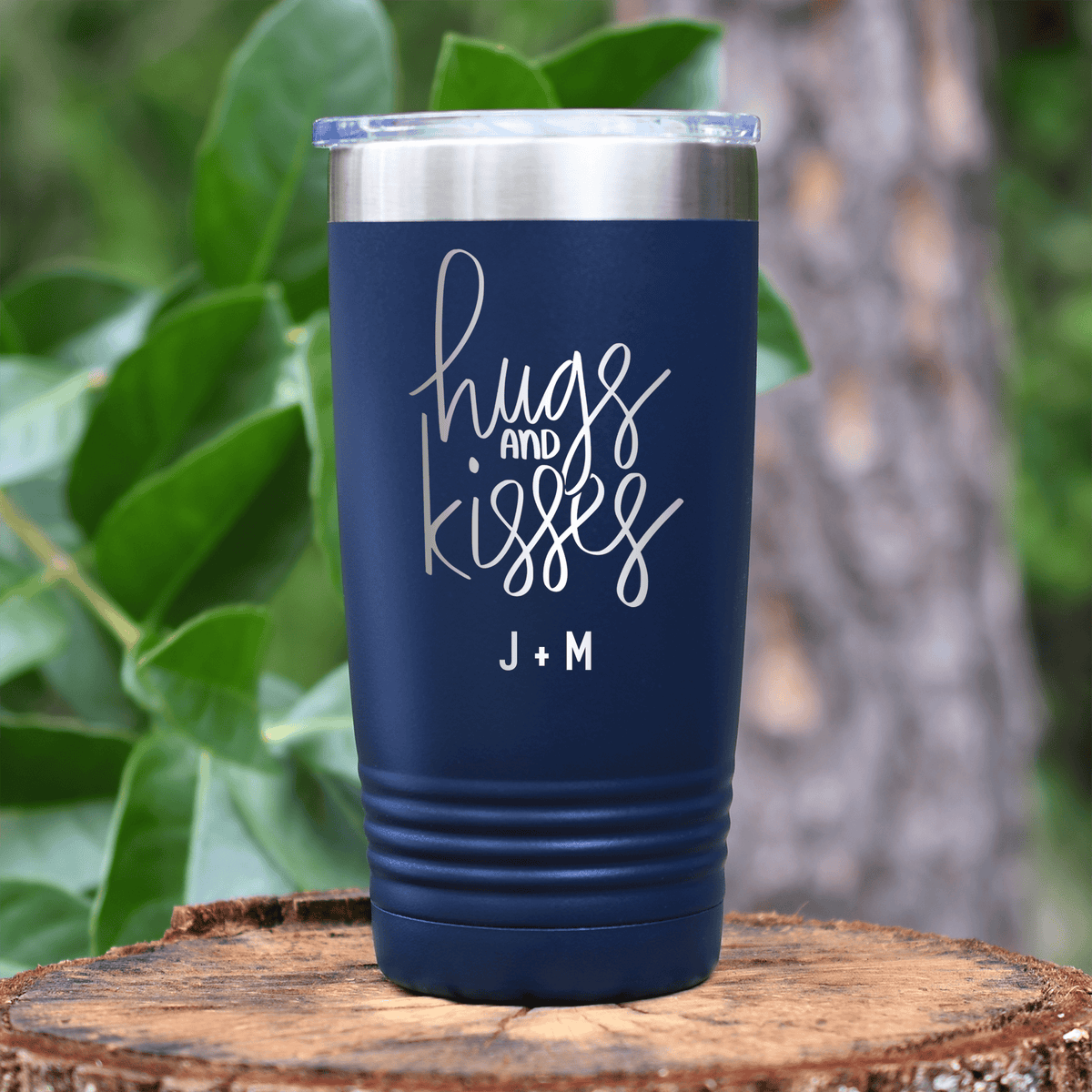 Navy Valentines Day Tumbler With Hugs And Kisses Design