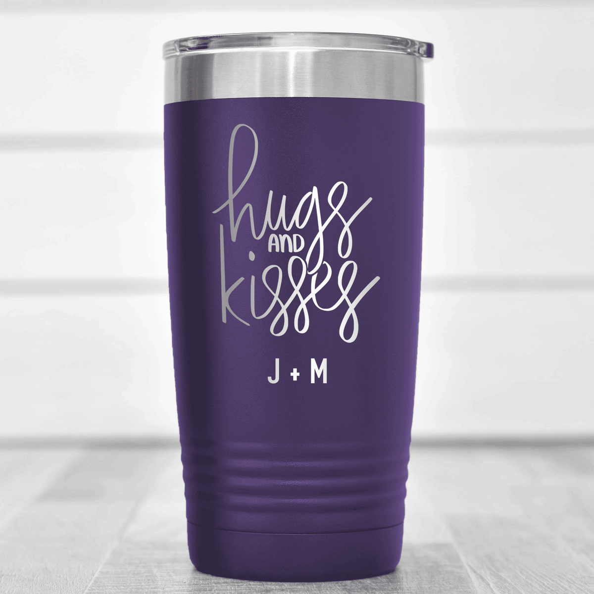 Purple Valentines Day Tumbler With Hugs And Kisses Design