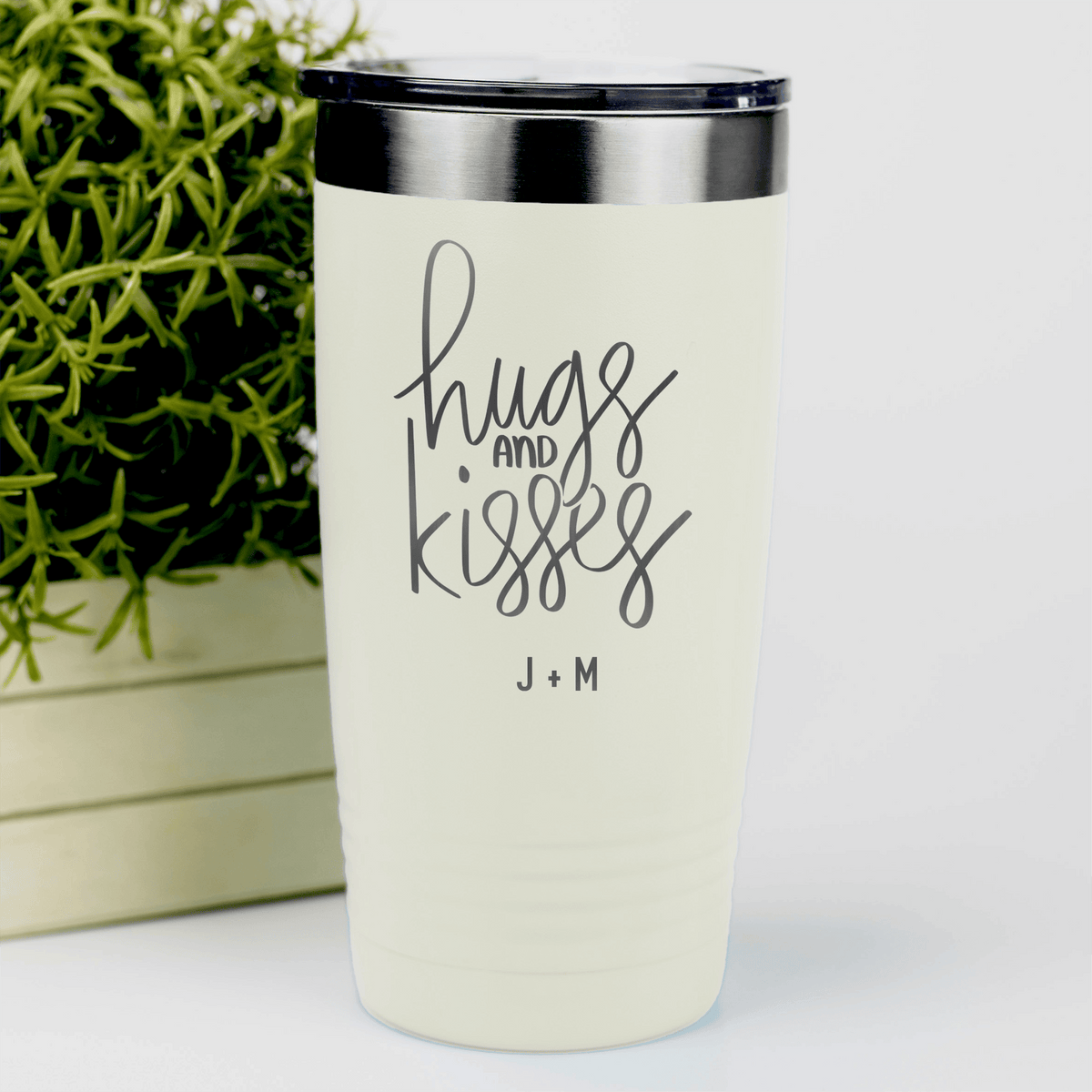 White Valentines Day Tumbler With Hugs And Kisses Design