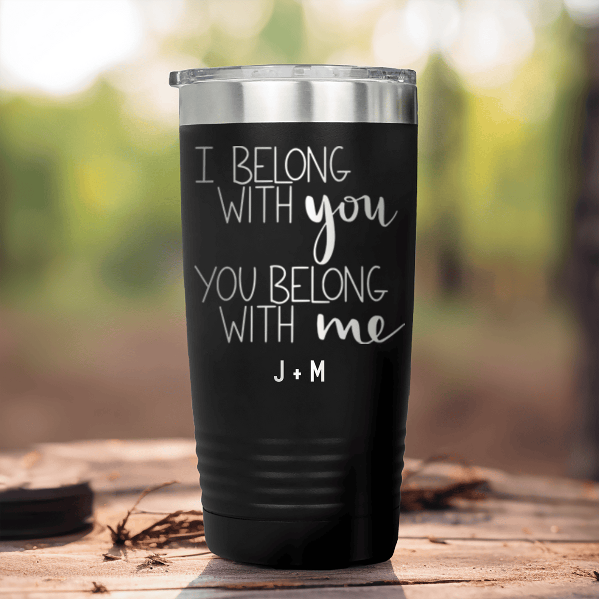 Black Valentines Day Tumbler With I Belong With You Design