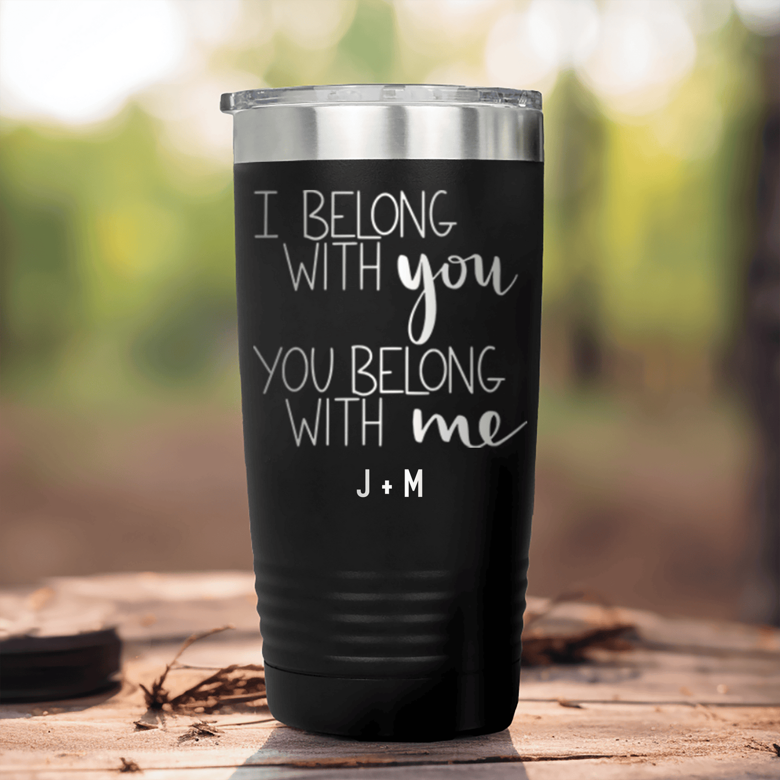 Black Valentines Day Tumbler With I Belong With You Design