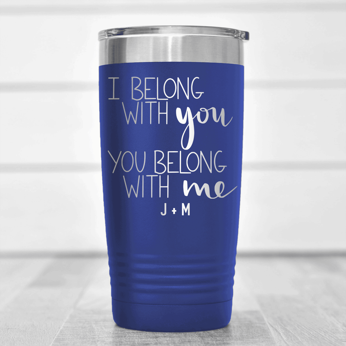 Blue Valentines Day Tumbler With I Belong With You Design