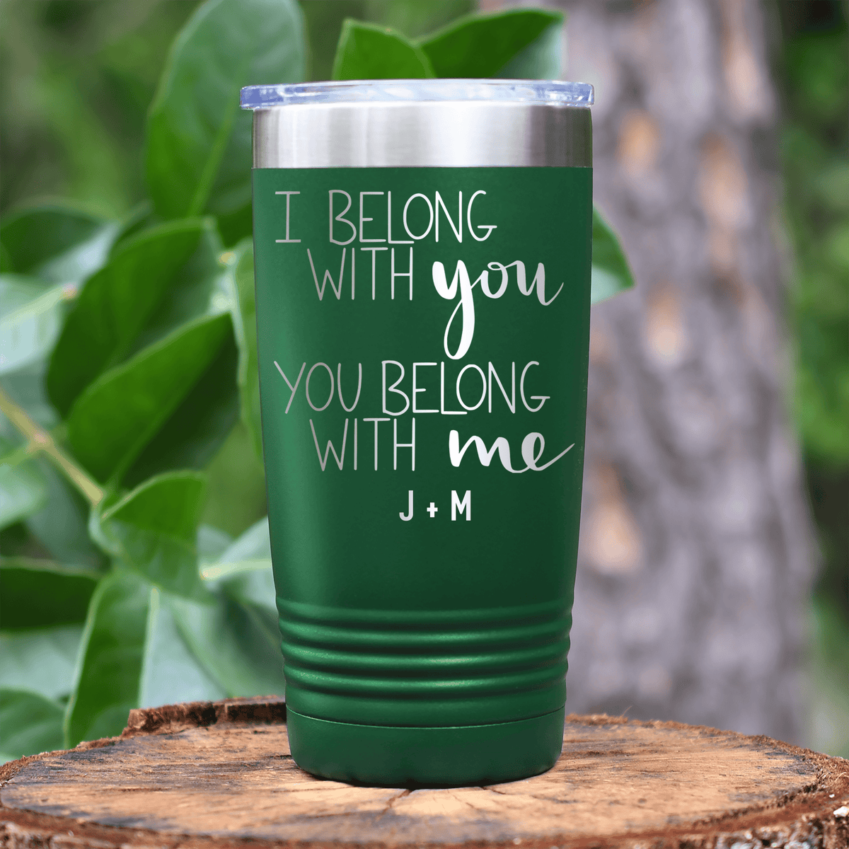 Green Valentines Day Tumbler With I Belong With You Design