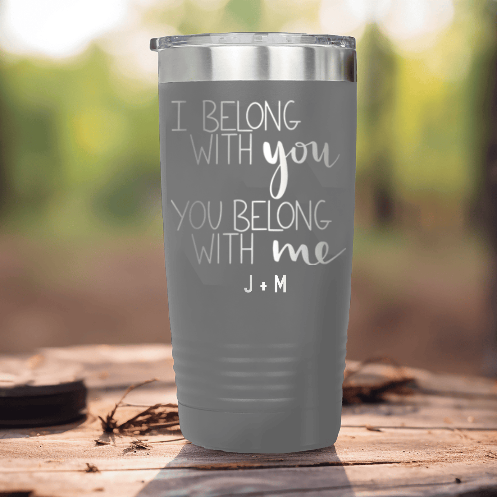 Grey Valentines Day Tumbler With I Belong With You Design