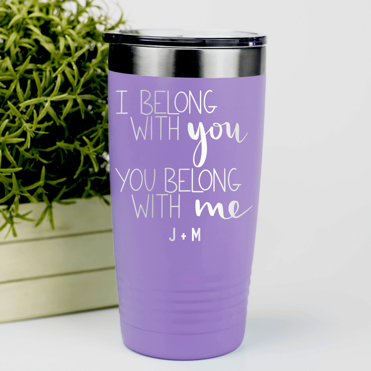 Light Purple Valentines Day Tumbler With I Belong With You Design