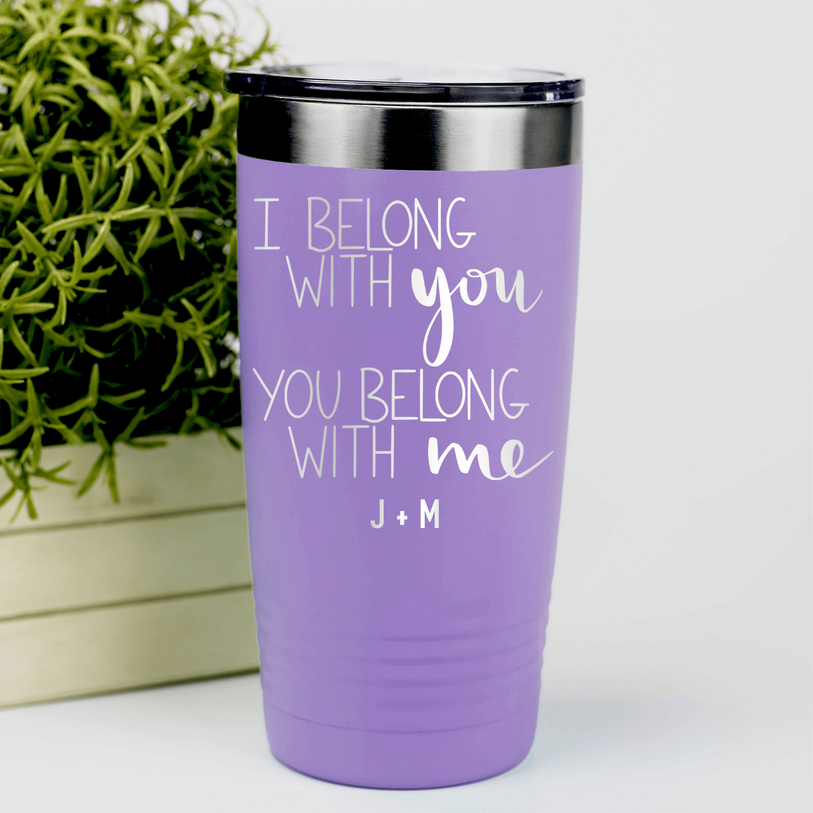 Light Purple Valentines Day Tumbler With I Belong With You Design