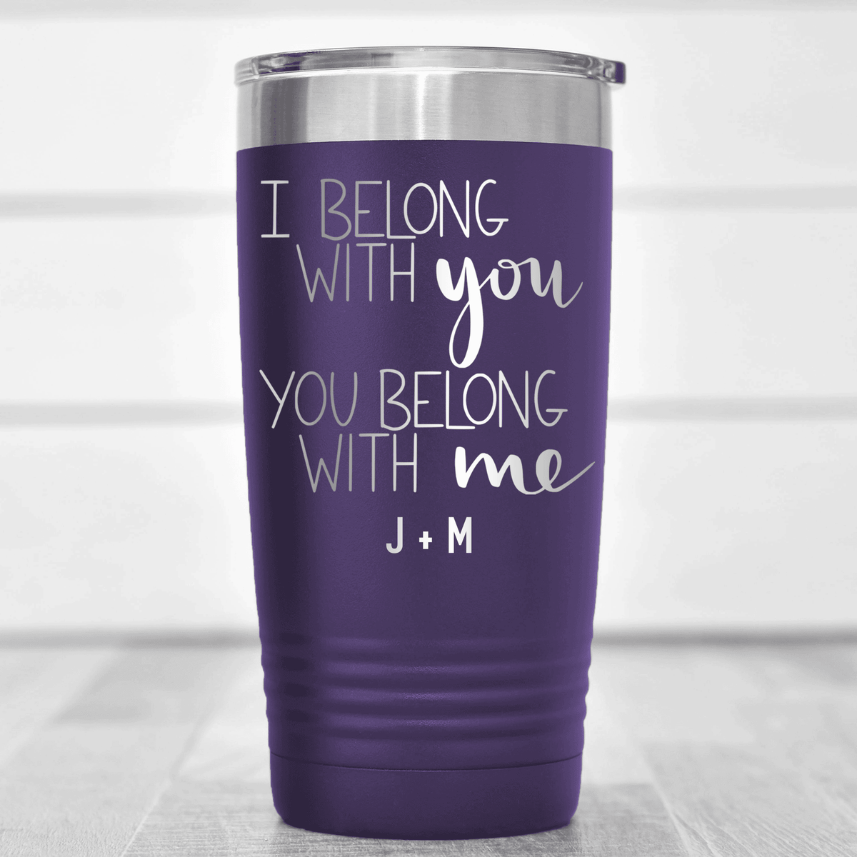 Purple Valentines Day Tumbler With I Belong With You Design