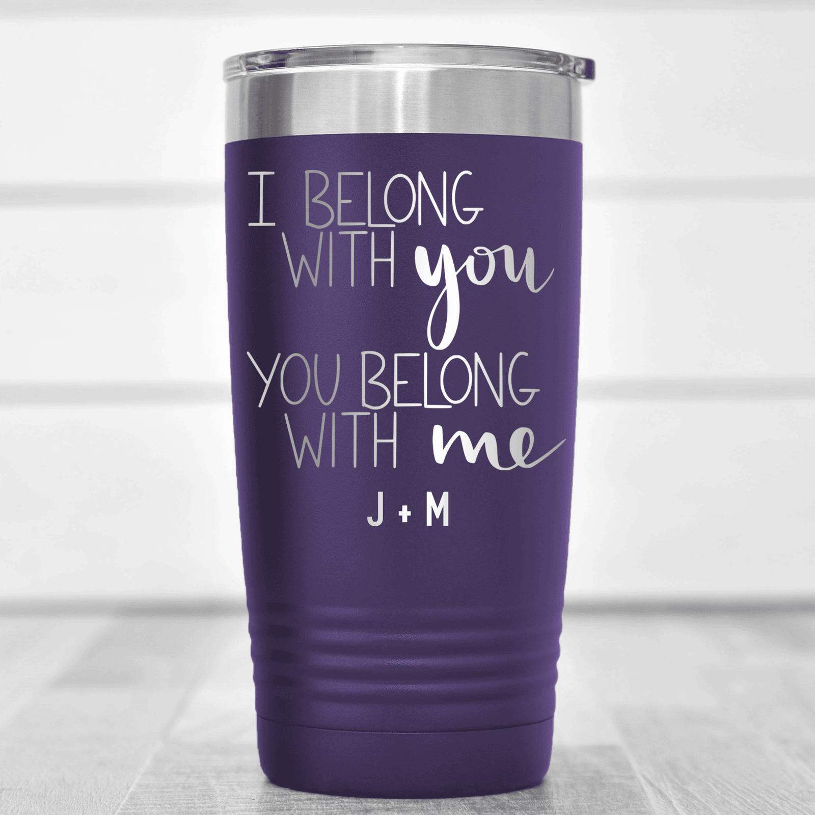 Purple Valentines Day Tumbler With I Belong With You Design