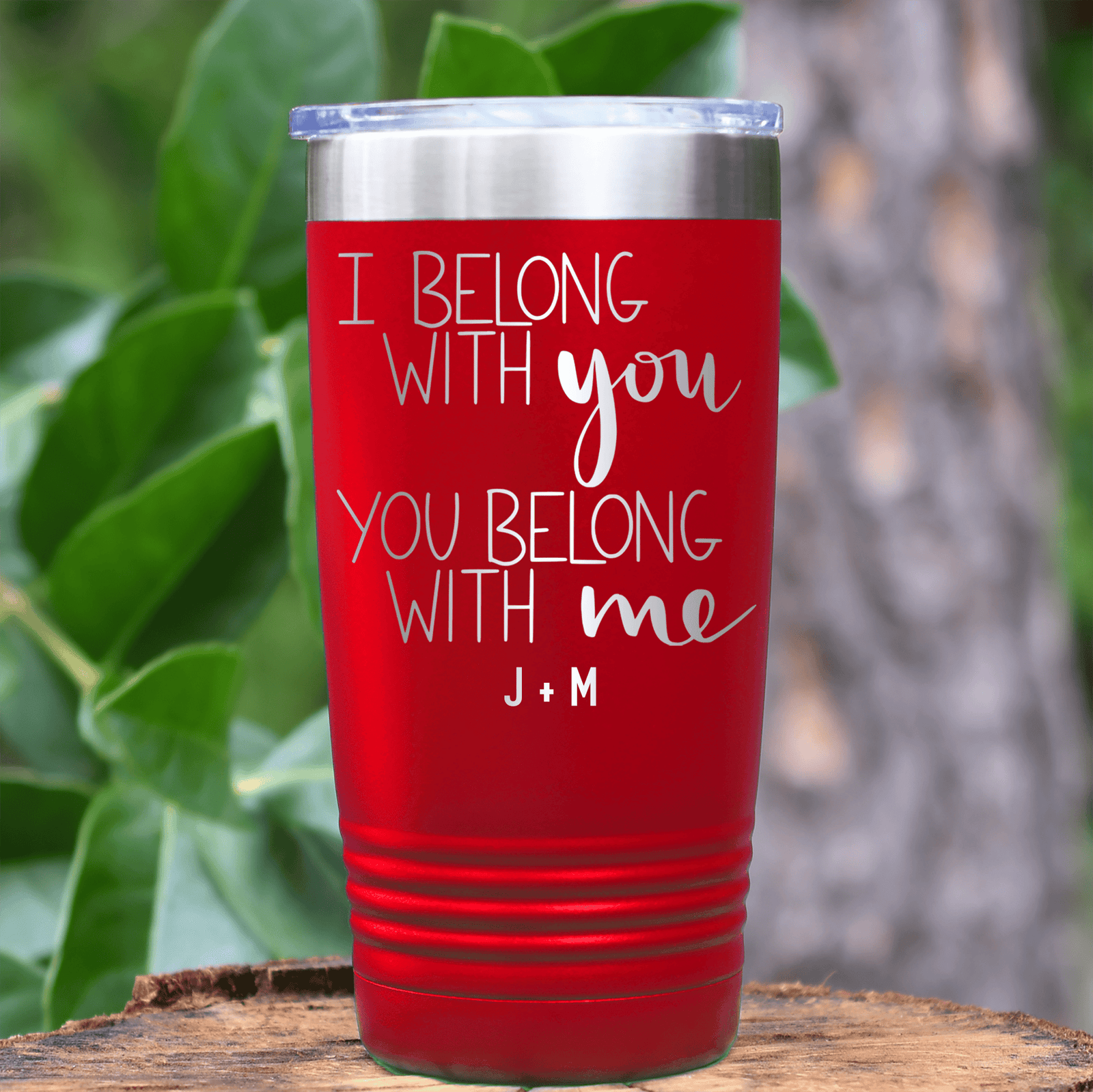 Pink Valentines Day Tumbler With I Belong With You Design