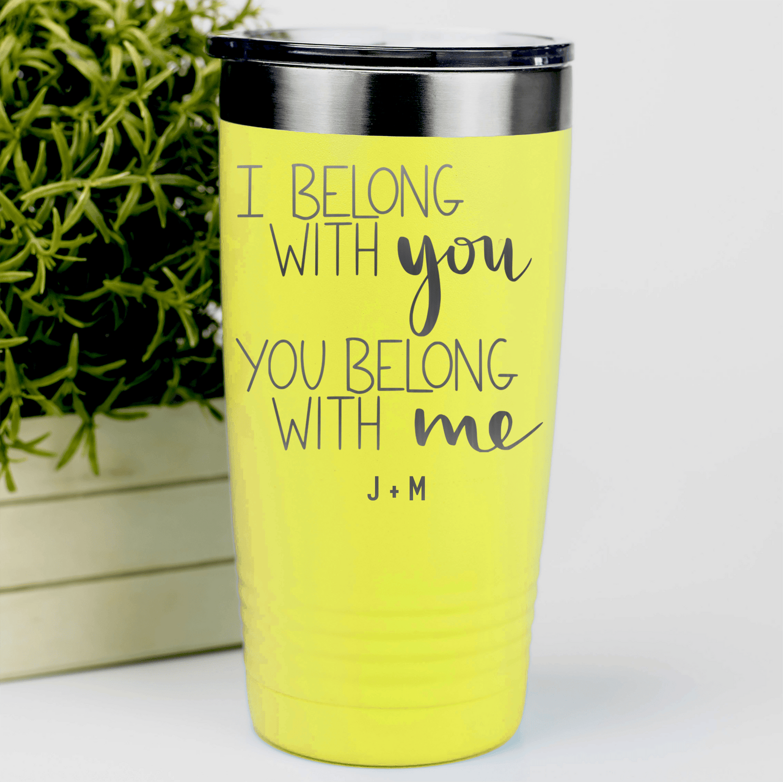 Yellow Valentines Day Tumbler With I Belong With You Design