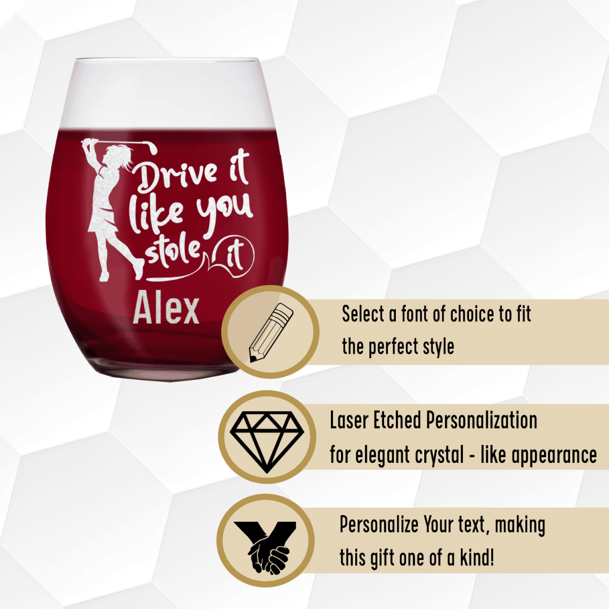 Personalized I Drive Like Its Stolen Stemless Wine Glass for her, Customized Gifts for Women by Groovy Girl Gifts