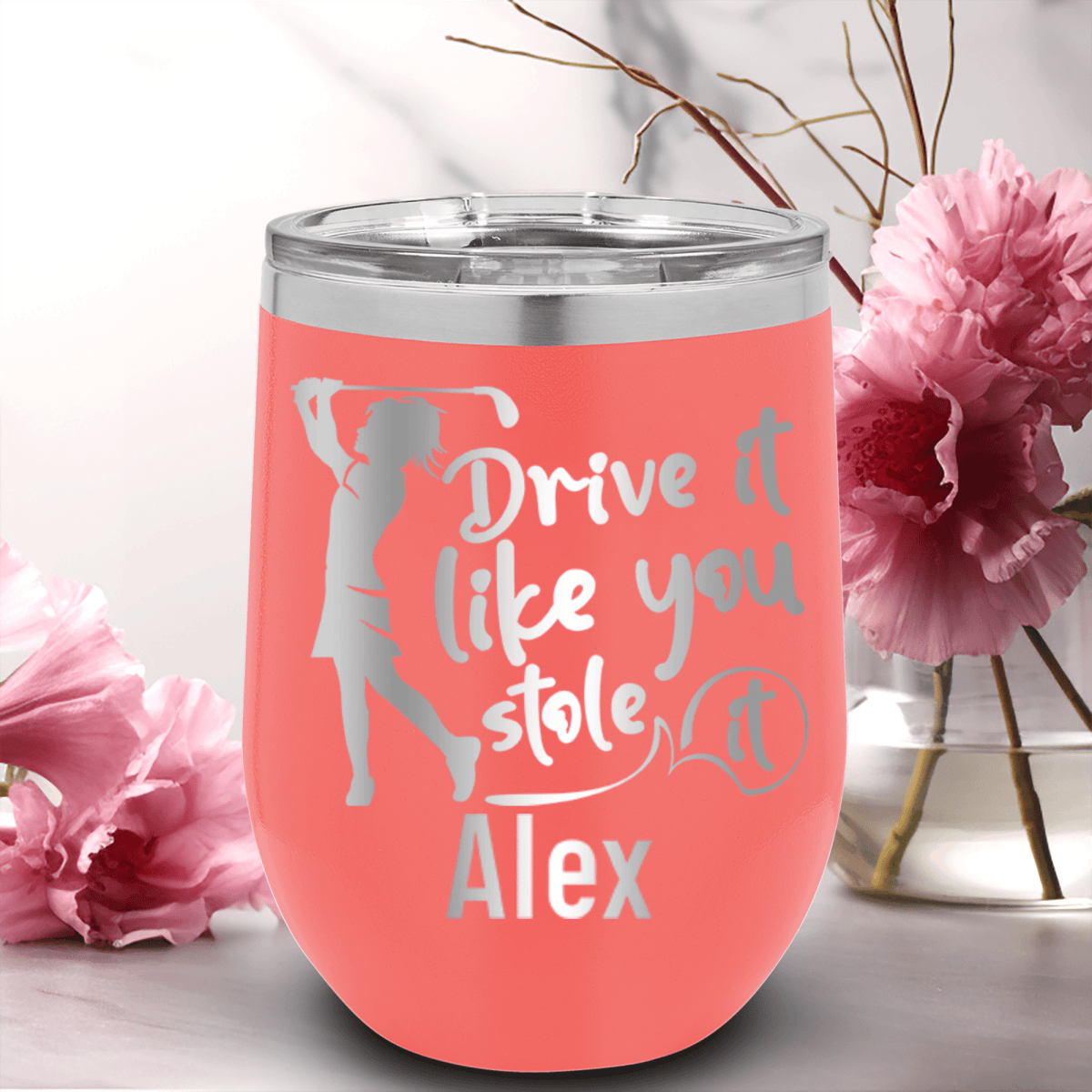 Salmon Golf Gifts For Her Wine Tumbler With I Drive Like Its Stolen Design