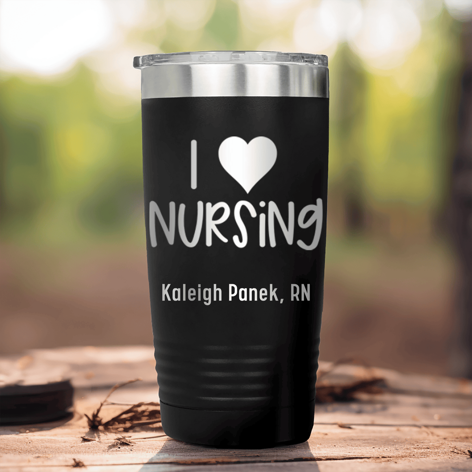 Black Nurse Tumbler With I Heart Nursing Design