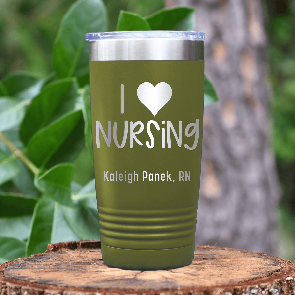 Military Green Nurse Tumbler With I Heart Nursing Design