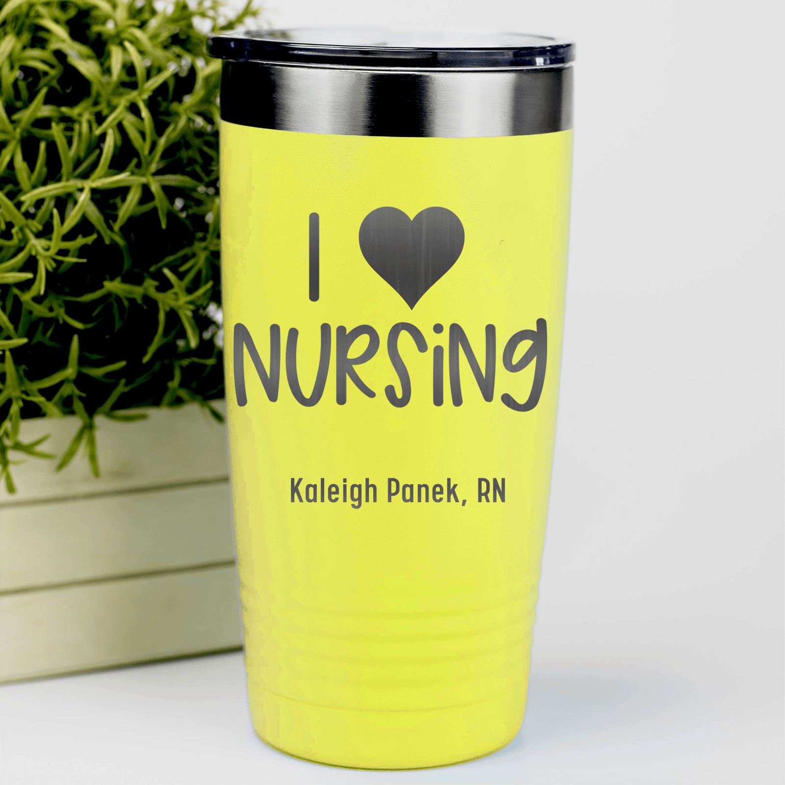 Yellow Nurse Tumbler With I Heart Nursing Design