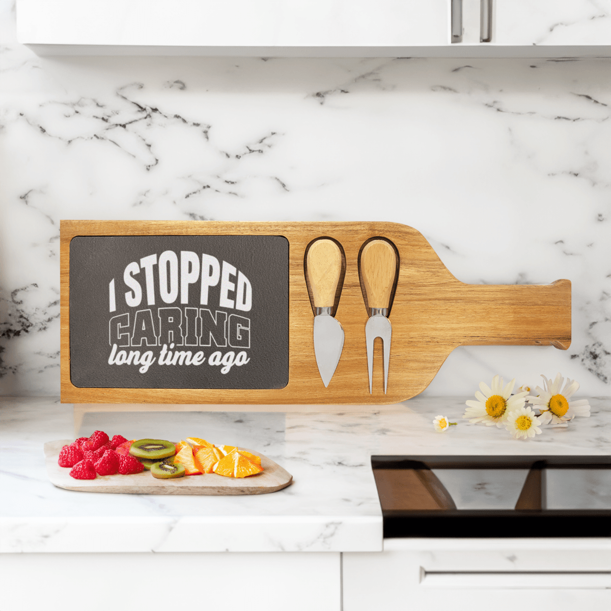 Personalized I Just Dont Care Wood Slate Serving Tray With Handle for her, Customized Gifts for Women by Groovy Girl Gifts