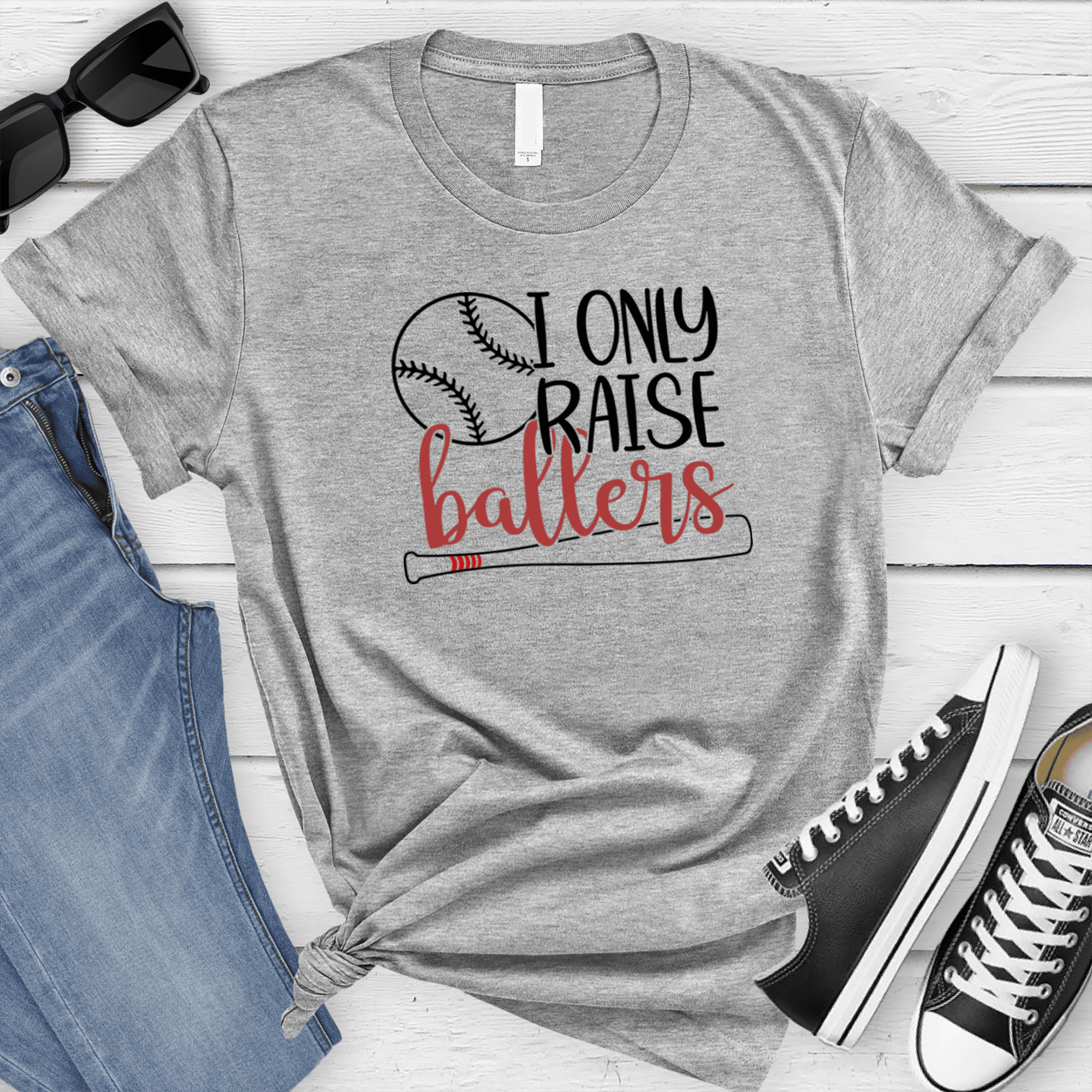 Womens Grey T Shirt with I-Only-Raise-Ballers design