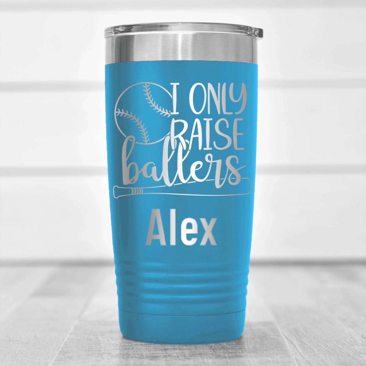 Light Blue Baseball Mom Tumbler With I Only Raise Ballers Design