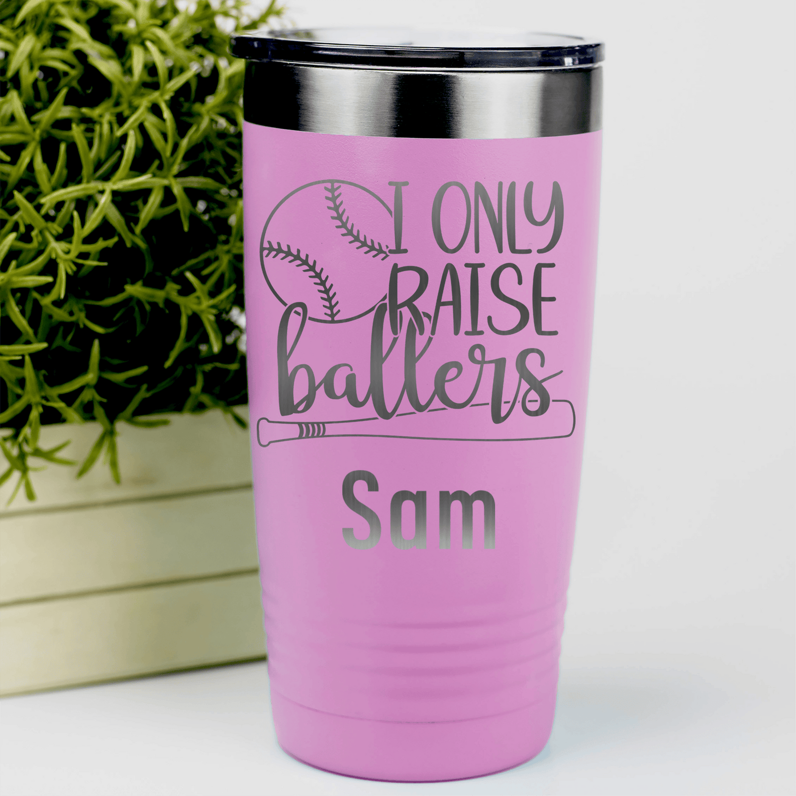 Pink Baseball Mom Tumbler With I Only Raise Ballers Design
