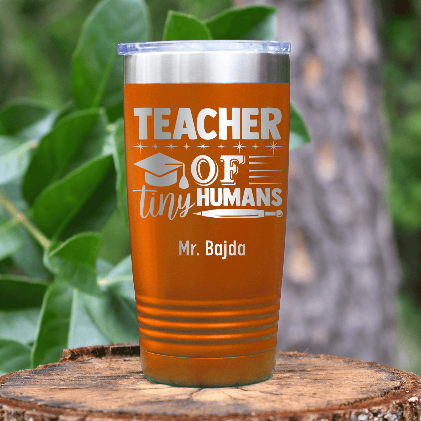 Orange Teacher Tumbler With I Teach Tiny Humans Design