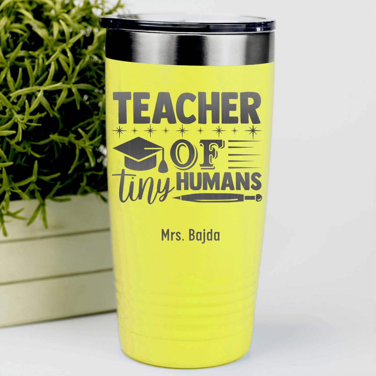 Yellow Teacher Tumbler With I Teach Tiny Humans Design