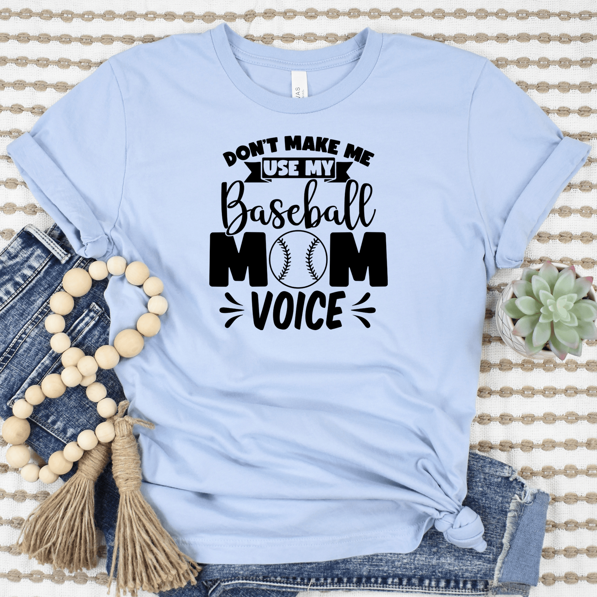 Womens Light Blue T Shirt with Ill-Use-My-Baseball-Mom-Voice design