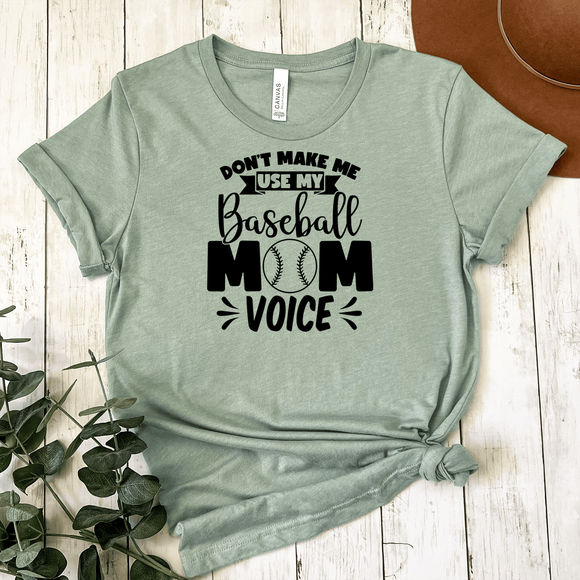 Womens Light Green T Shirt with Ill-Use-My-Baseball-Mom-Voice design