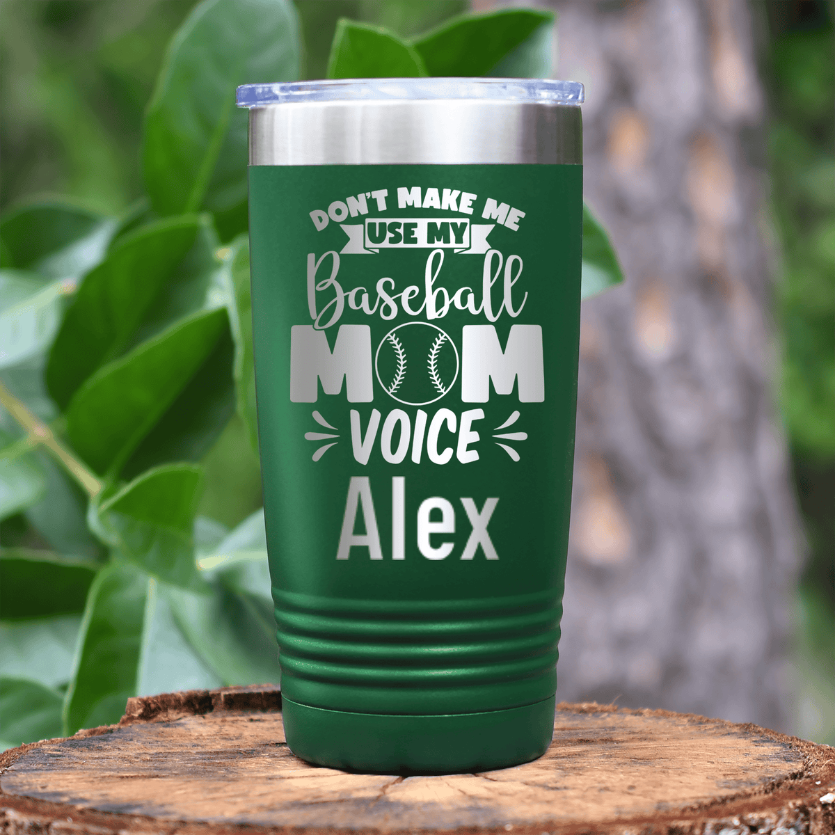 Green Baseball Mom Tumbler With Ill Use My Baseball Mom Voice Design