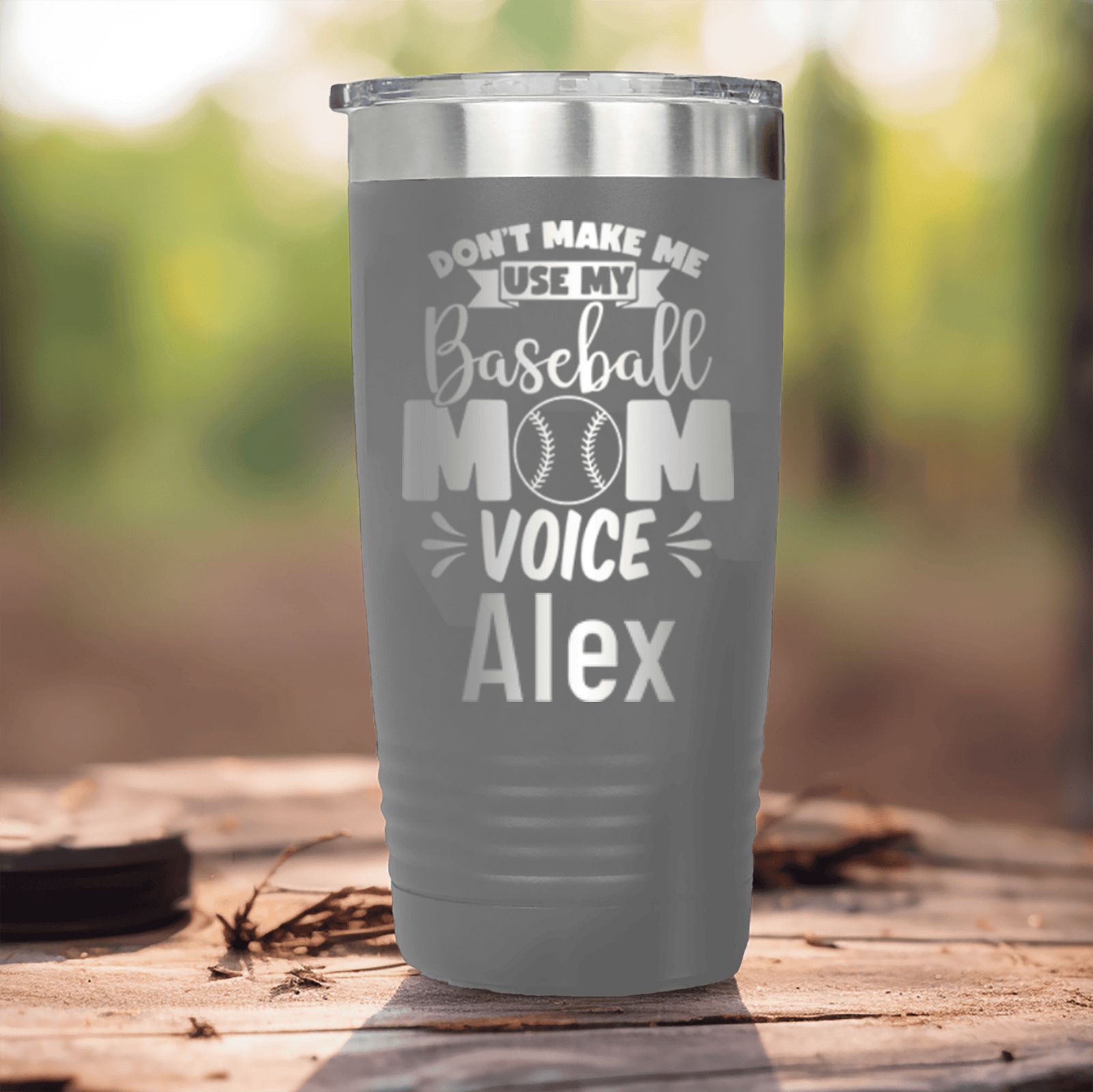 Grey Baseball Mom Tumbler With Ill Use My Baseball Mom Voice Design