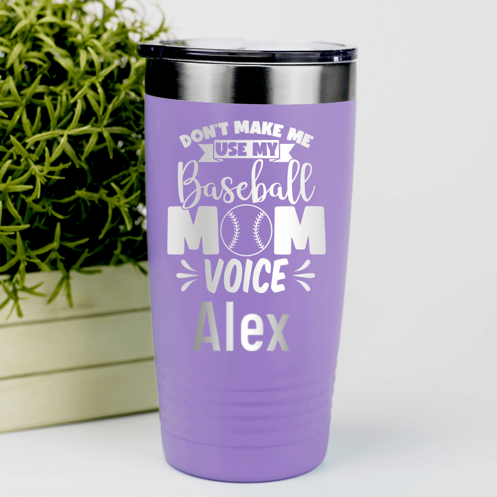 Light Purple Baseball Mom Tumbler With Ill Use My Baseball Mom Voice Design