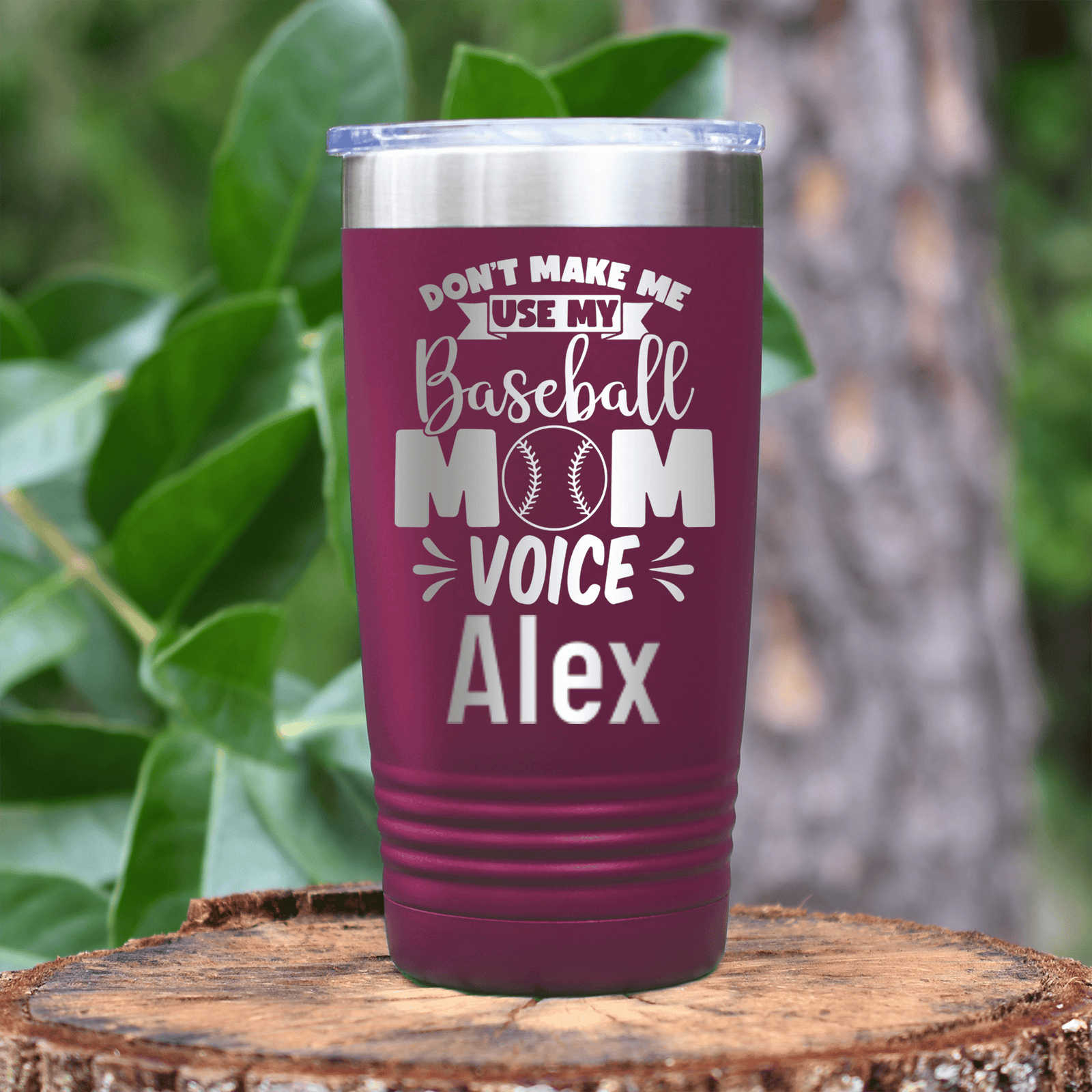 Maroon Baseball Mom Tumbler With Ill Use My Baseball Mom Voice Design