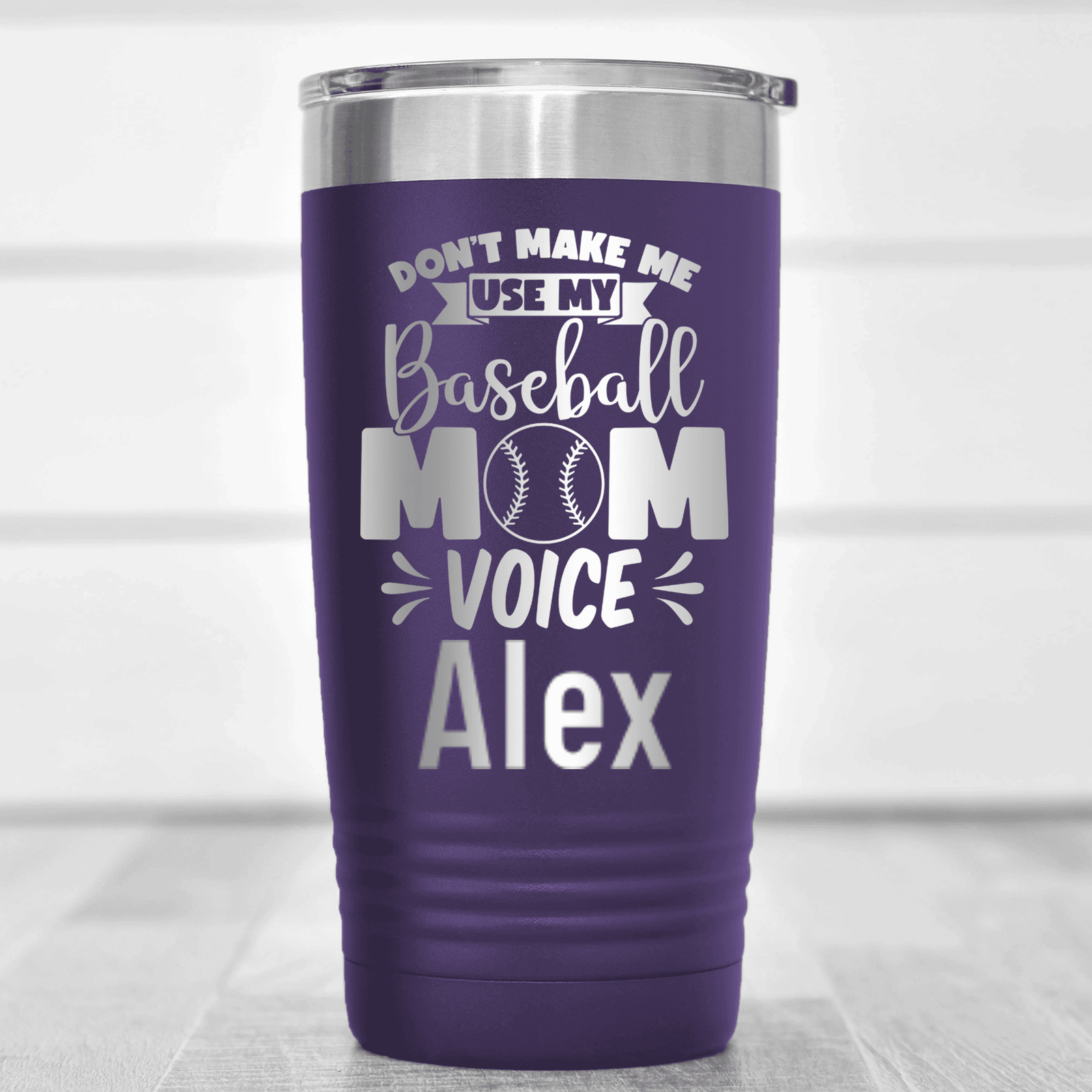 Purple Baseball Mom Tumbler With Ill Use My Baseball Mom Voice Design