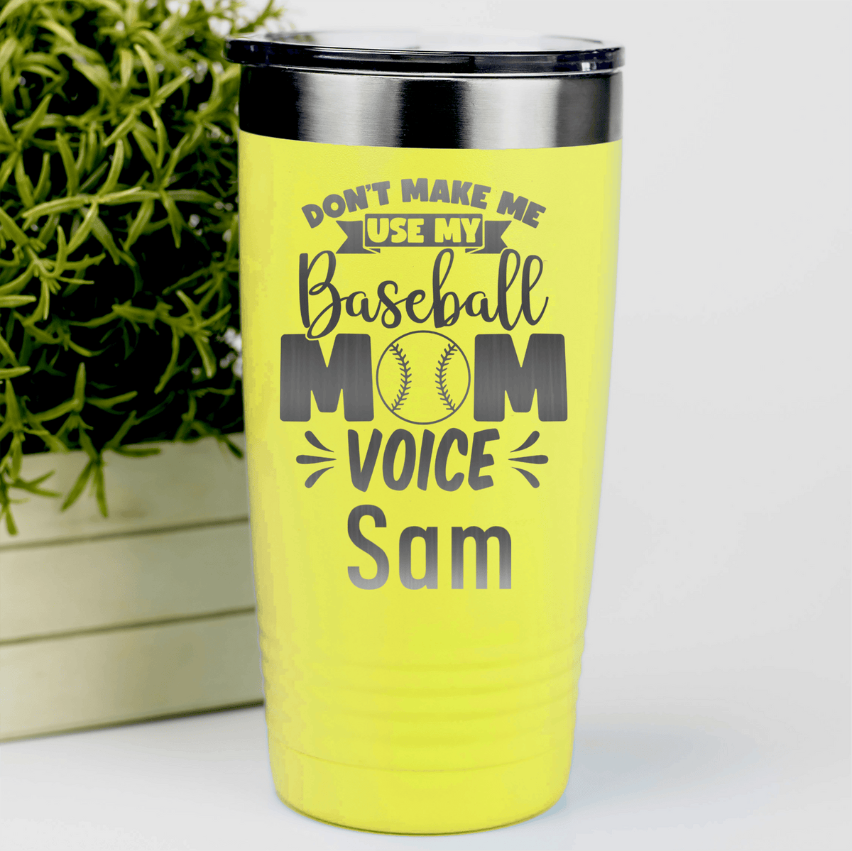 Yellow Baseball Mom Tumbler With Ill Use My Baseball Mom Voice Design