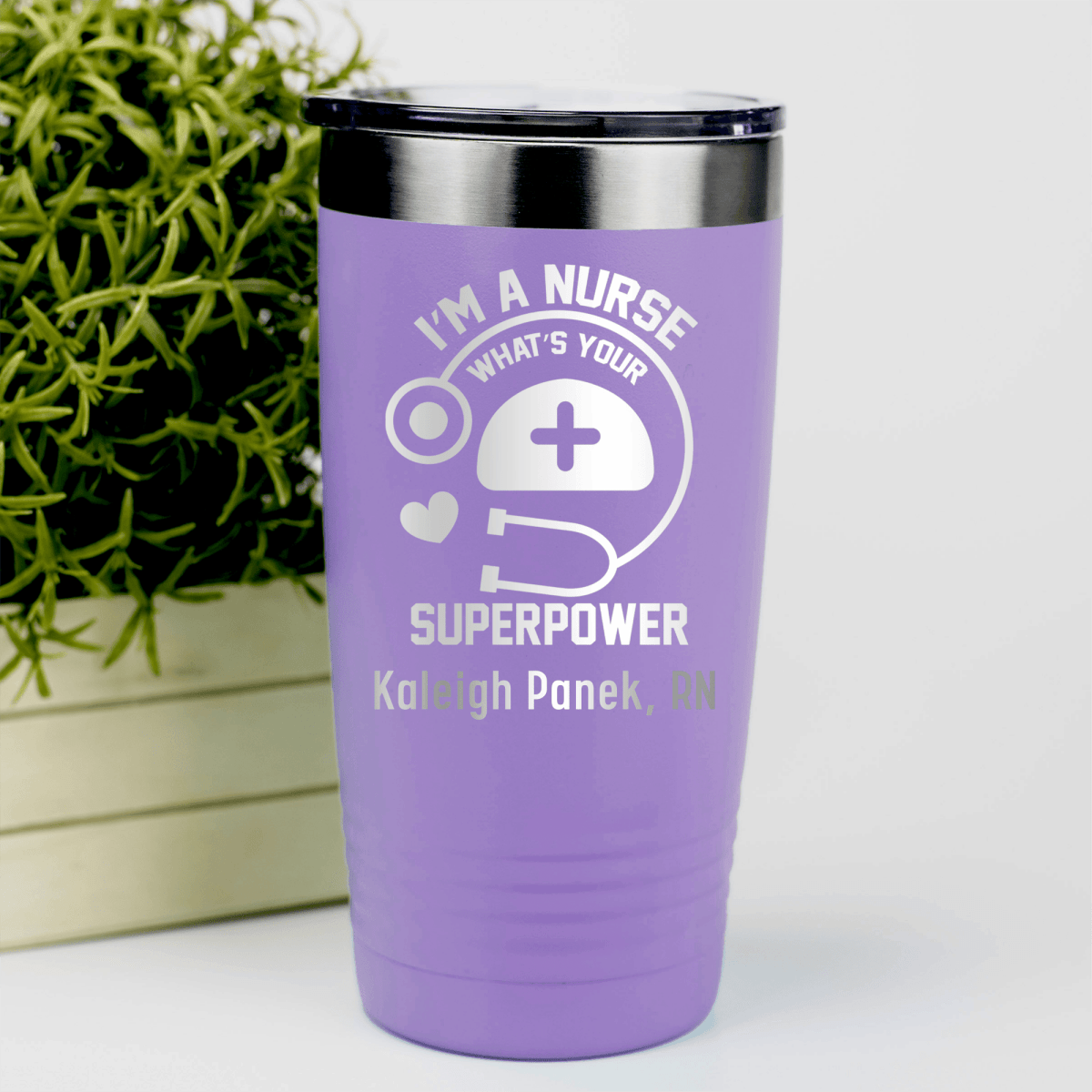 Light Purple Nurse Tumbler With Im A Nurse Whats Your Superpower Design