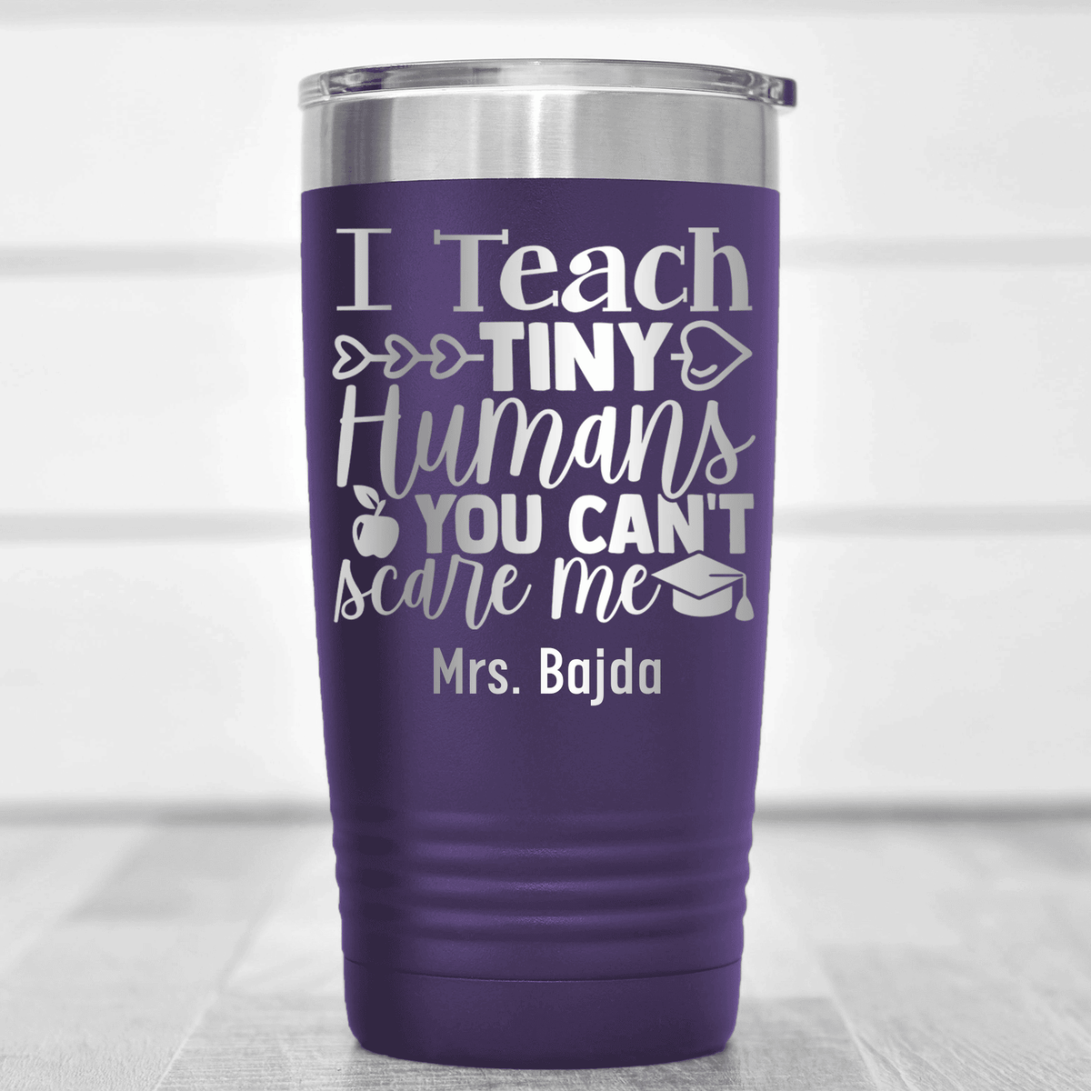 Purple Teacher Tumbler With Im A Teacher You Cant Scare Me Design