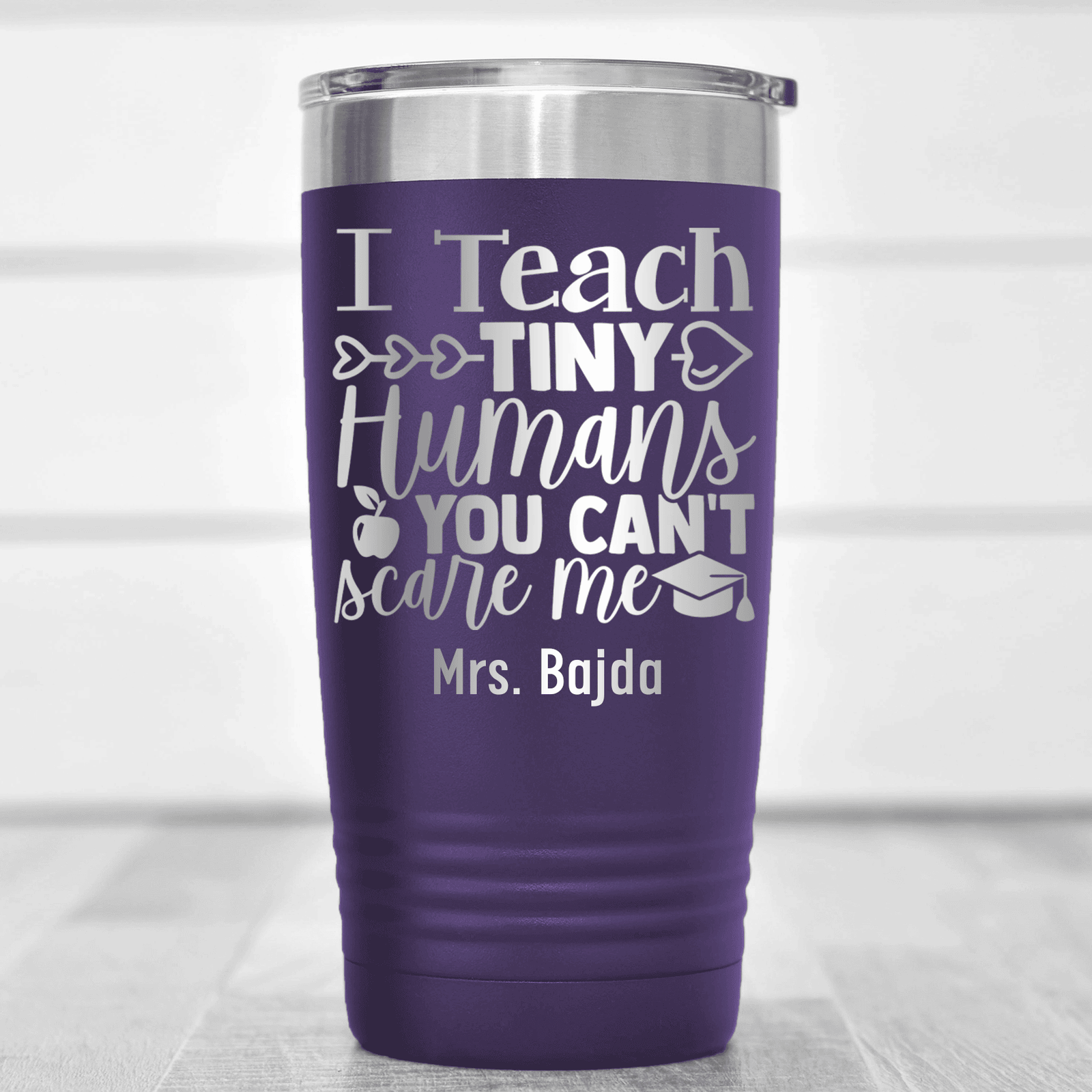 Purple Teacher Tumbler With Im A Teacher You Cant Scare Me Design