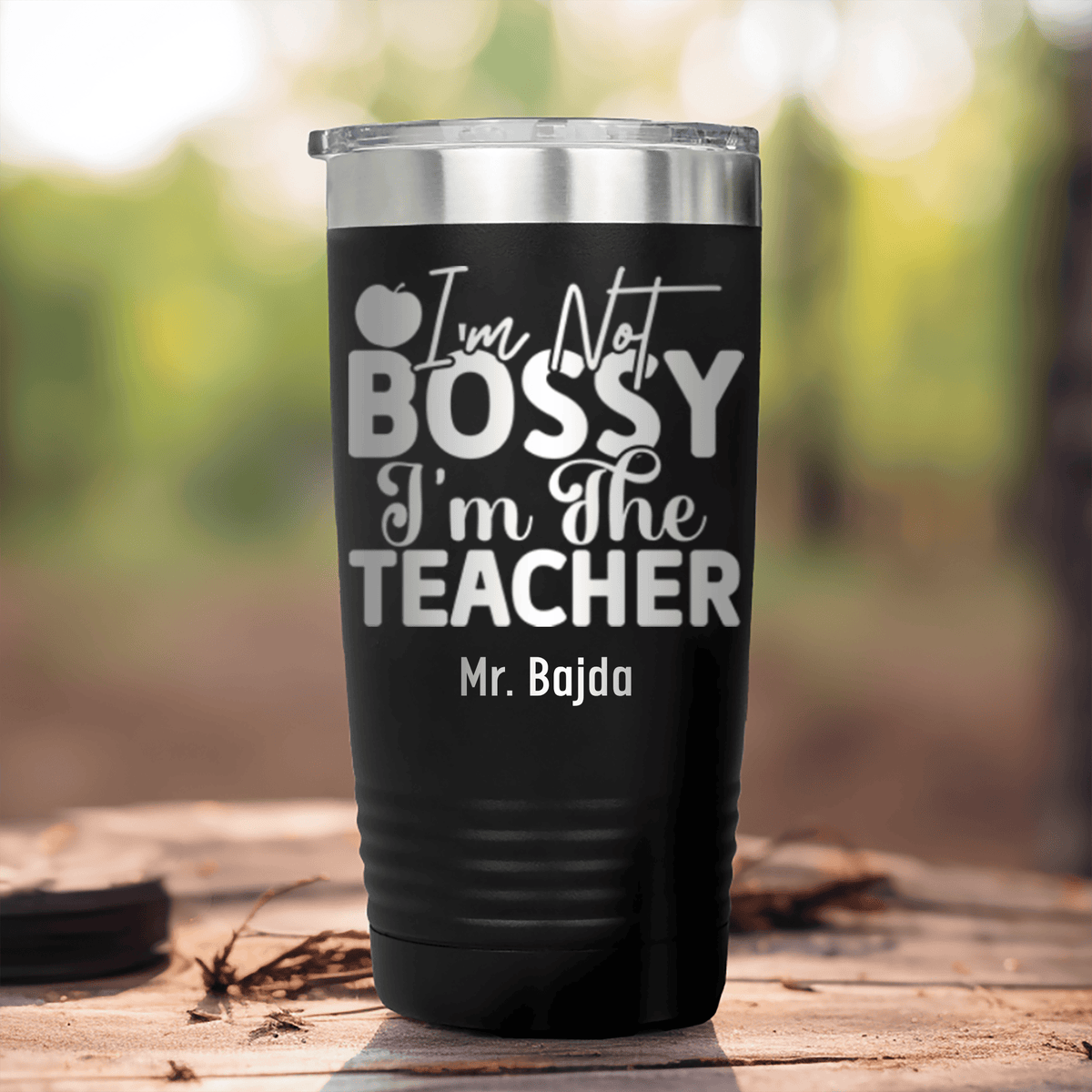 Black Teacher Tumbler With Im Not Bossy Design