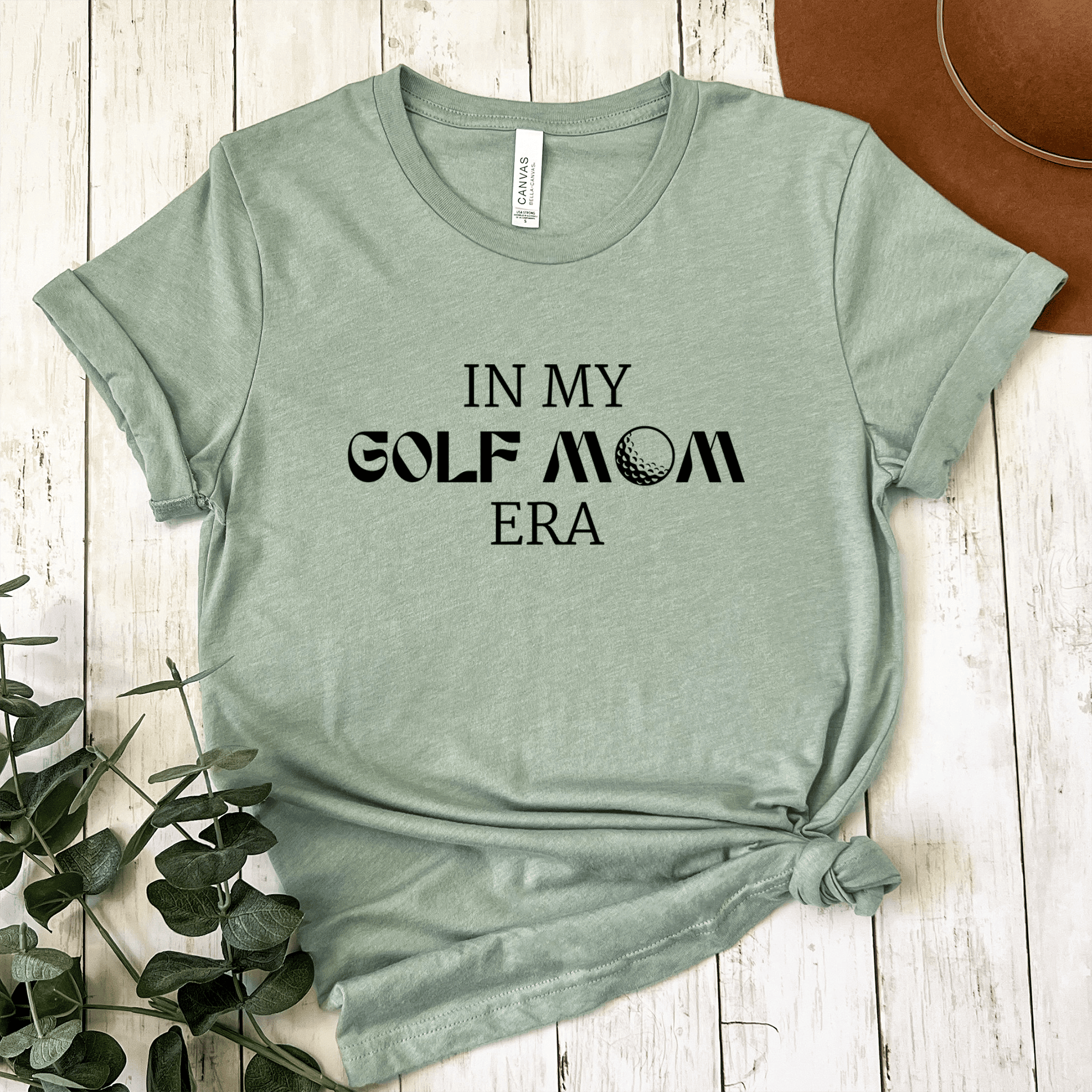 Womens Light Green T Shirt with In-My-Golf-Mom-Era design