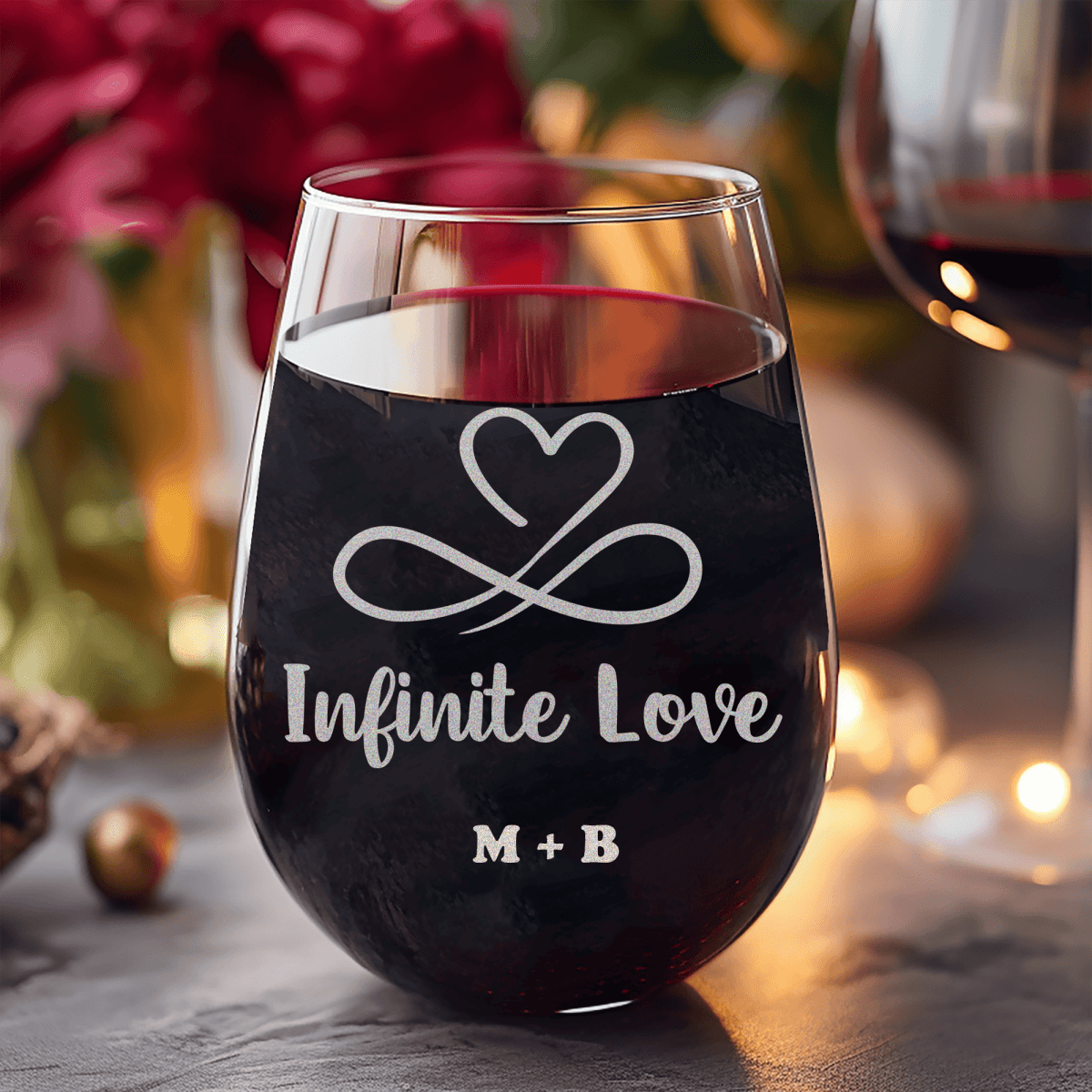 Personalized Infinite Love Stemless Wine Glass for her, Customized Gifts for Women by Groovy Girl Gifts