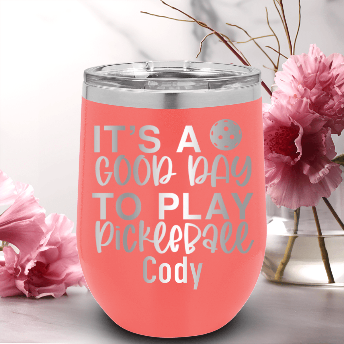 Salmon Pickleball Wine Tumbler With Its A Good Day For Pickleball Design