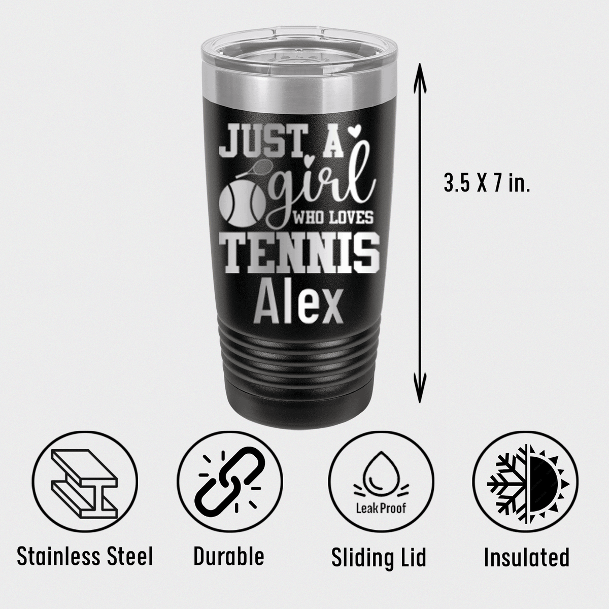 Personalized Just A Girl Loving Tennis Tumbler for her, Customized Gifts for Women by Groovy Girl Gifts