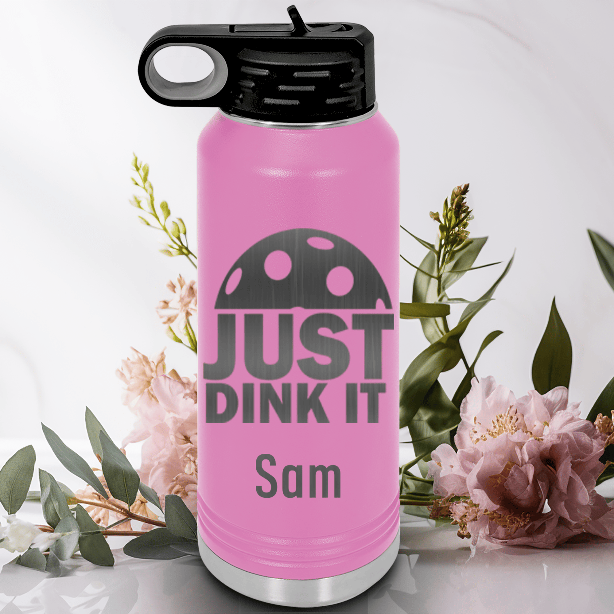 Light Purple Pickleball Water Bottle With Just Dink It Design