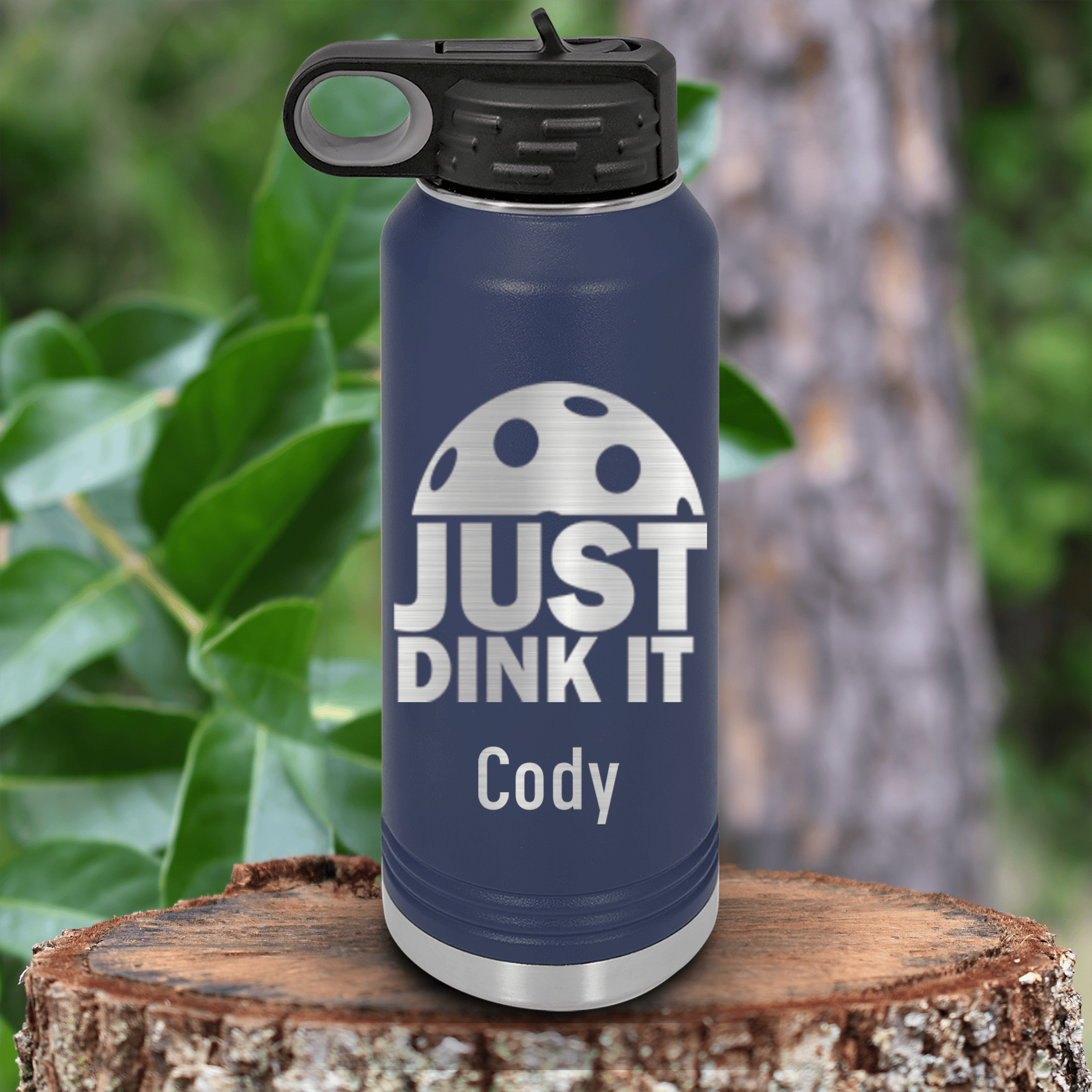 Navy Pickleball Water Bottle With Just Dink It Design