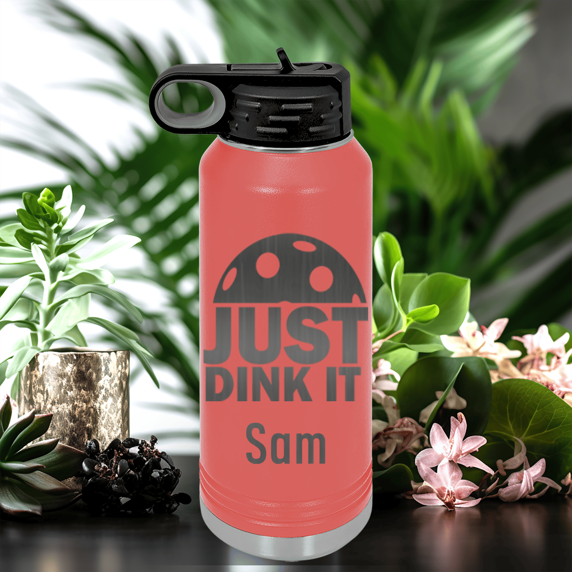 Salmon Pickleball Water Bottle With Just Dink It Design