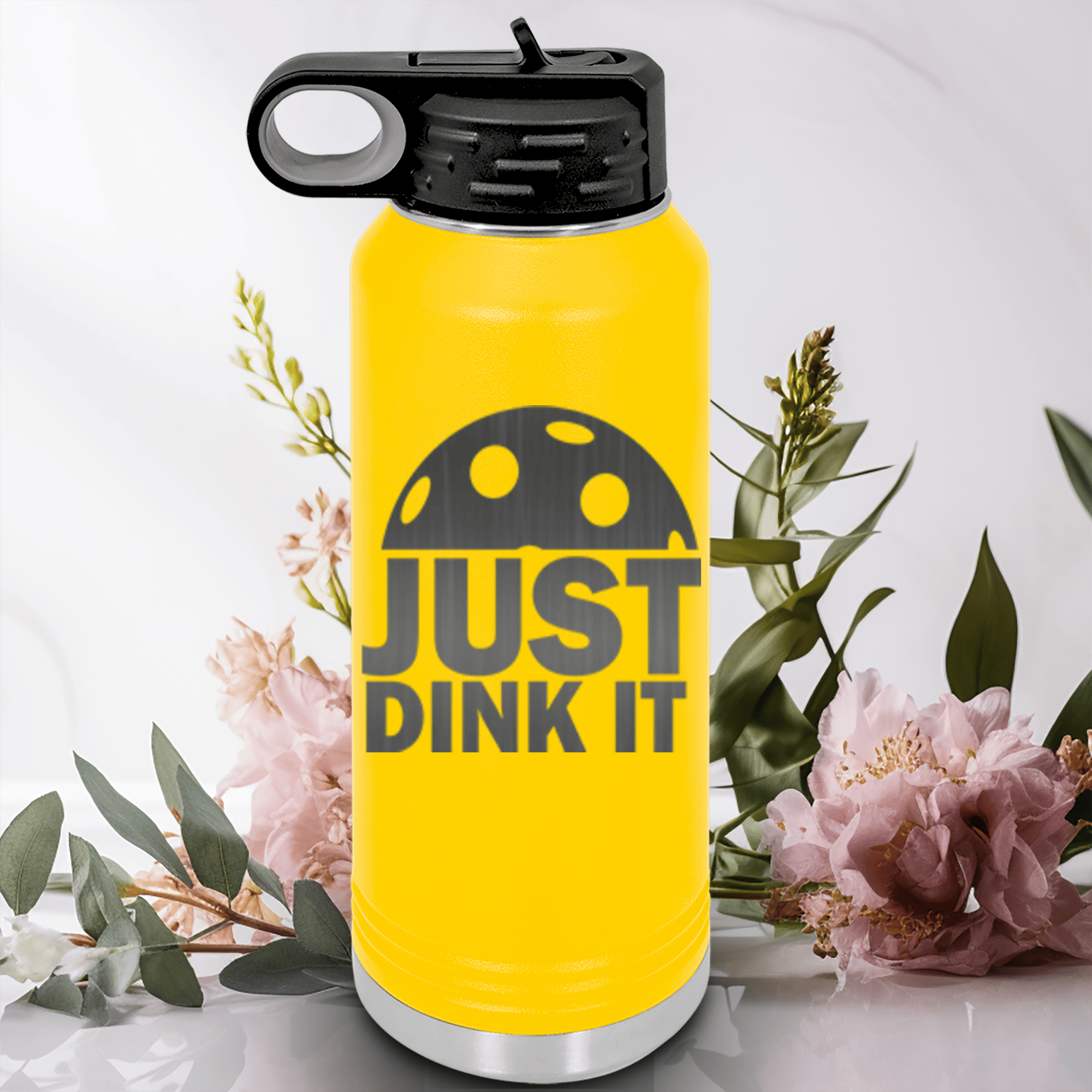 Yellow Pickleball Water Bottle With Just Dink It Design