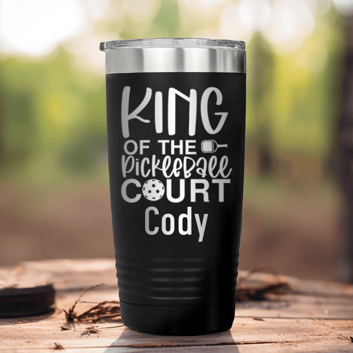 Black Pickleball Tumbler With King Of The Pickleball Court Design
