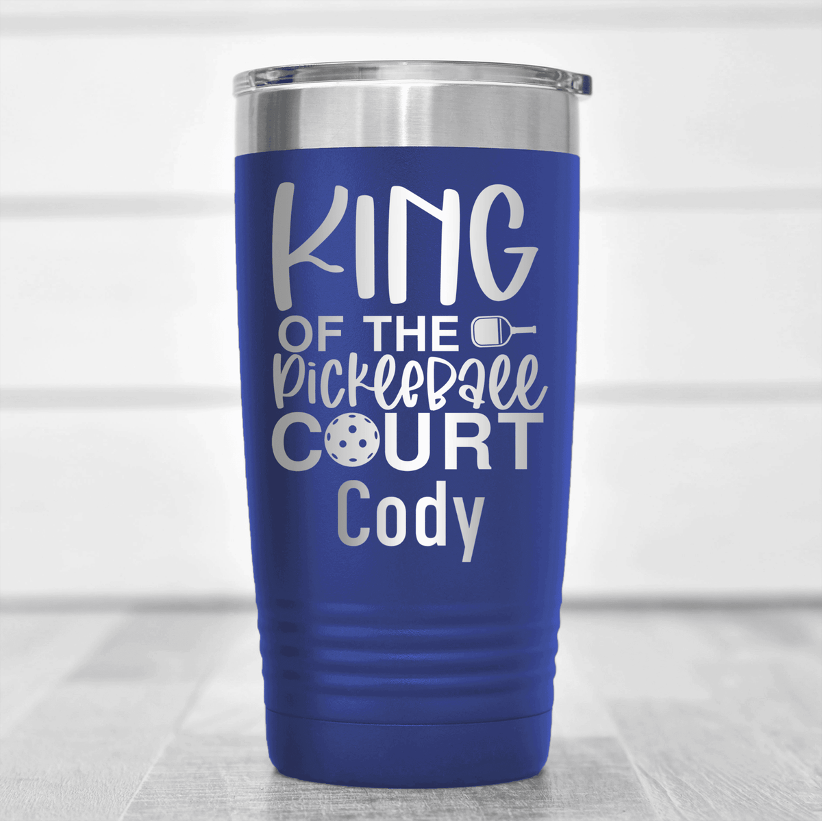 Blue Pickleball Tumbler With King Of The Pickleball Court Design