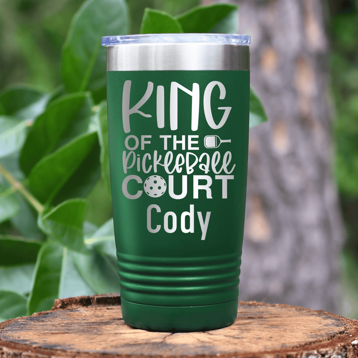 Green Pickleball Tumbler With King Of The Pickleball Court Design