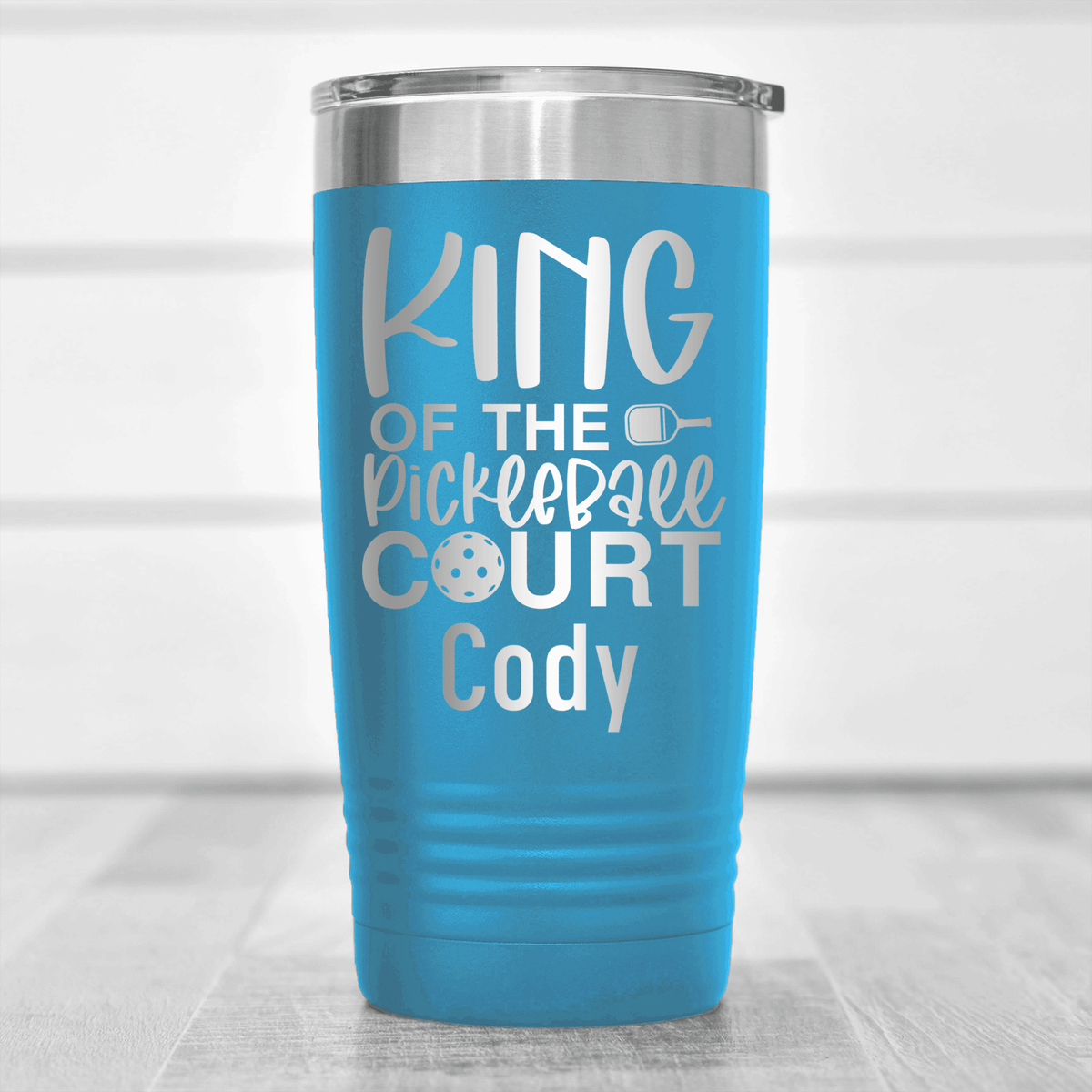 Light Blue Pickleball Tumbler With King Of The Pickleball Court Design