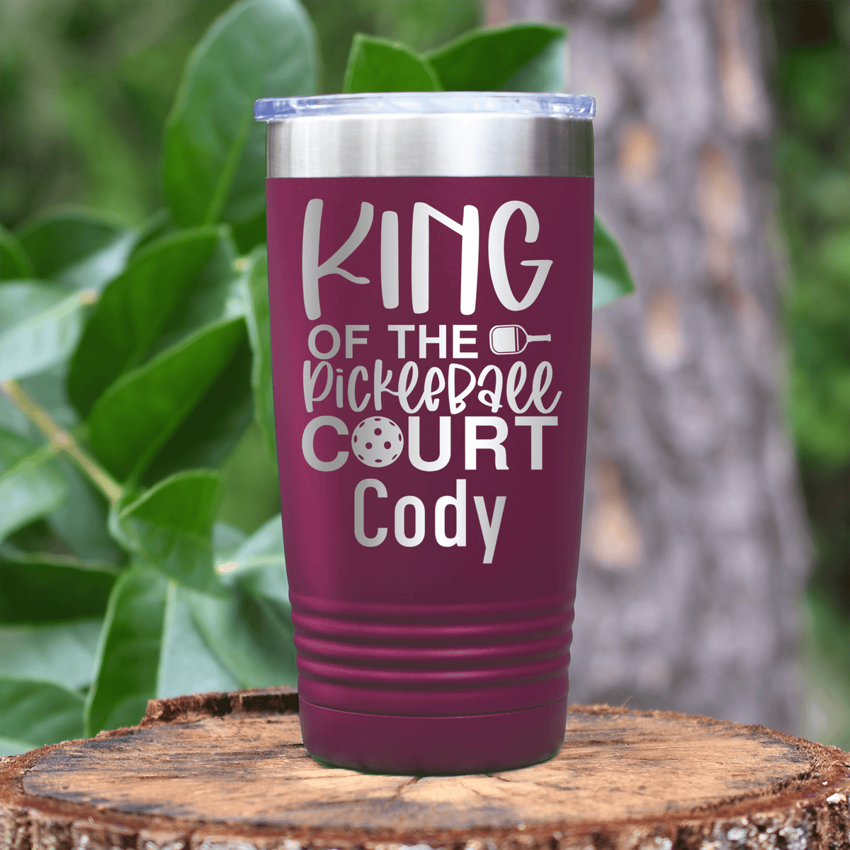 Maroon Pickleball Tumbler With King Of The Pickleball Court Design